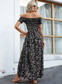 SHEIN LUNE Off Shoulder Ditsy Floral High Split Dress - Multicolor - View 2