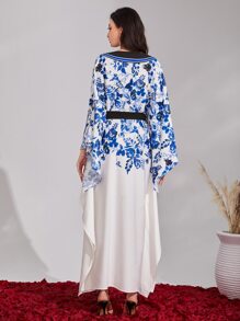 Al Najma 印花蝙蝠袖腰帶土耳其長袍 - 彩色 - 查看 2