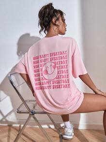 SHEIN Unity Camiseta con estampado de eslogan y cara de dibujo animado DESEAR FELIZ TODOS LOS DÍAS DESEAR FELIZ TODOS LOS DÍAS DESEAR FELIZ TODOS LOS DÍAS DESEAR FELIZ TODOS LOS DÍAS DESEAR FELIZ TODOS LOS DÍAS DESEAR FELIZ TODOS LOS DÍAS - Rosa Pálido - Ver 5