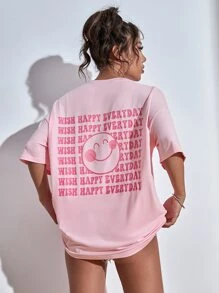 SHEIN Unity Camiseta con estampado de eslogan y cara de dibujo animado DESEAR FELIZ TODOS LOS DÍAS DESEAR FELIZ TODOS LOS DÍAS DESEAR FELIZ TODOS LOS DÍAS DESEAR FELIZ TODOS LOS DÍAS DESEAR FELIZ TODOS LOS DÍAS DESEAR FELIZ TODOS LOS DÍAS - Rosa Pálido - Ver 4