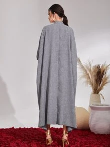 Al Najma 花卉刺繡流蘇系帶蝙蝠袖開門襟外套和褲子 - 灰色 - 查看 2