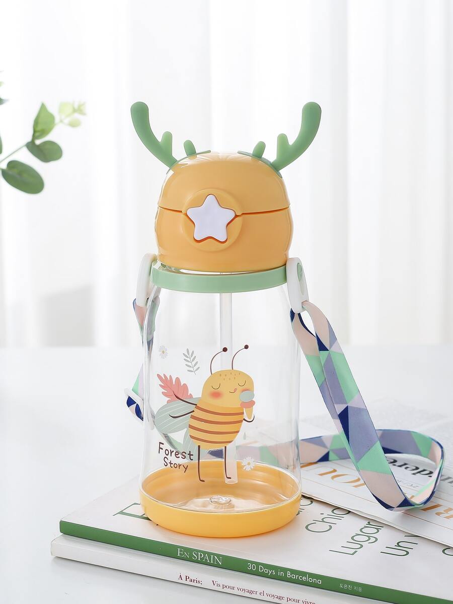 1 pieza Botella de agua con estampado de dibujos animados - Amarillo - Ver 1