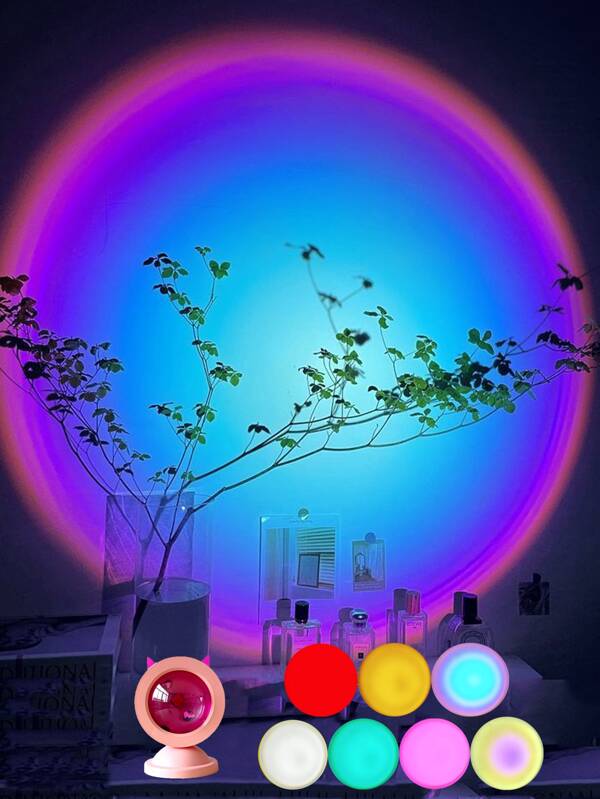 1pc 1-LED 7-Color Mini Sunset Lamp, Requires Film, Projection Lamp For Indoor Wall Decor & Ambiance Lighting