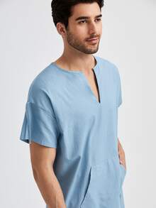 Manfinity 男士缺口領長款襯衫 - 霧霾藍 - 查看 5