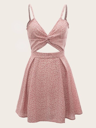 Ditsy Floral Twist Cut Out Cami Dress