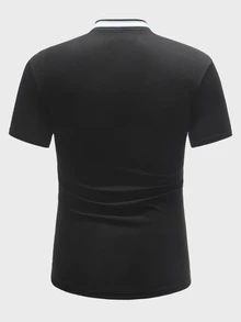 Manfinity Áo thun có cổ Nam Nghề thêu Nút phía trước Đồ họa Công việc - màu đen - Xem 2
