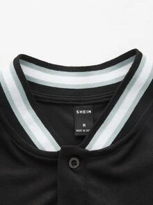 Manfinity Áo thun có cổ Nam Nghề thêu Nút phía trước Đồ họa Công việc - màu đen - Xem 3