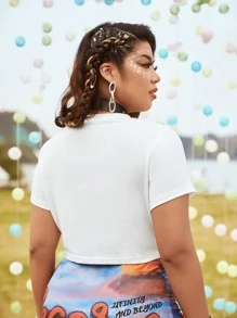 ROMWE PUNK Áo crop top đính đá chéo hình xe hơi và chữ cái cho mùa hè - trắng - Xem 2