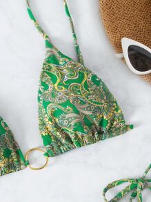 SHEIN Swim Conjunto de bikini con estampado de cachemira, sujetador triangular y bottom de tanga, traje de baño occidental de 2 piezas - Multicolor - Ver 5