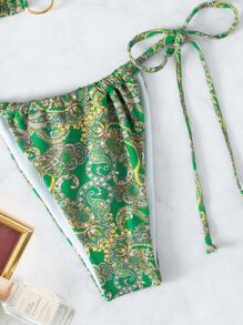 SHEIN Swim Conjunto de bikini con estampado de cachemira, sujetador triangular y bottom de tanga, traje de baño occidental de 2 piezas - Multicolor - Ver 6