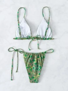 SHEIN Swim Conjunto de bikini con estampado de cachemira, sujetador triangular y bottom de tanga, traje de baño occidental de 2 piezas - Multicolor - Ver 7