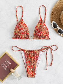 Paisley Ring Linked Triangle Bikini - Multicolor - View 3