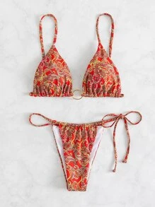 Paisley Ring Linked Triangle Bikini - Multicolor - View 4
