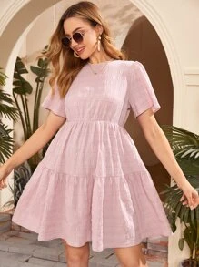 SHEIN 孕婦泡泡袖荷葉邊洋裝 - 淺粉色 - 查看 1