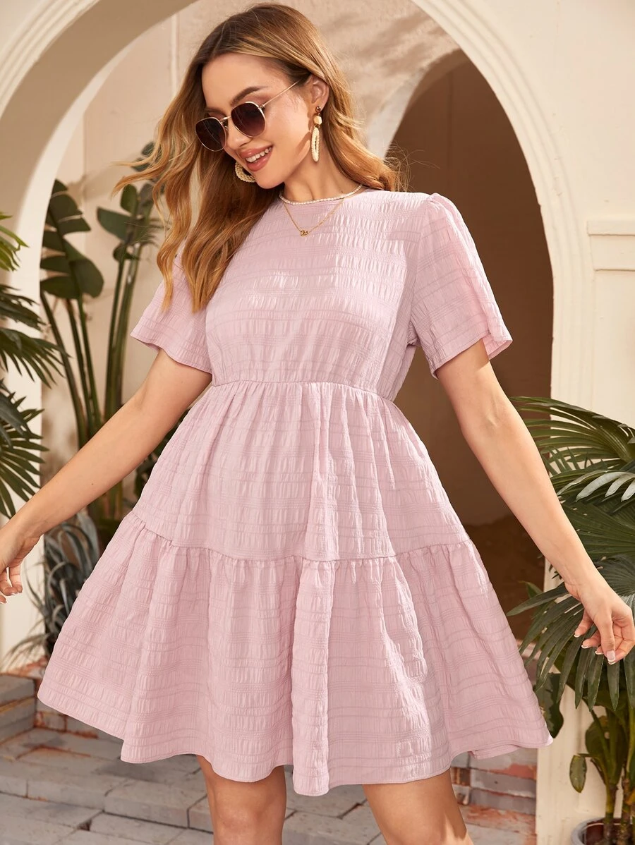 SHEIN 孕婦泡泡袖荷葉邊洋裝 - 淺粉色 - 查看 1