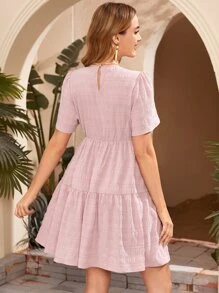 SHEIN 孕婦泡泡袖荷葉邊洋裝 - 淺粉色 - 查看 2