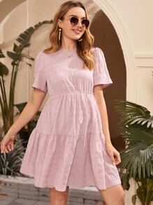 SHEIN 孕婦泡泡袖荷葉邊洋裝 - 淺粉色 - 查看 3