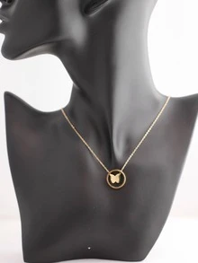 18K鍍金圓圈裝飾蝴蝶墜飾項鍊 - 玫瑰金 - 查看 2