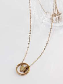 18K鍍金圓圈裝飾蝴蝶墜飾項鍊 - 玫瑰金 - 查看 4