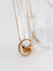 18K鍍金圓圈裝飾蝴蝶墜飾項鍊 - 玫瑰金 - 查看 5