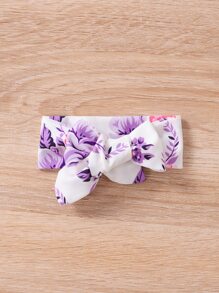 Baby Girl Letter Graphic Ruffle Bodysuit & Floral Bow Shorts & Headband - Multicolor - View 3