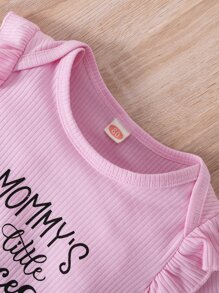 Baby Girl Letter Graphic Ruffle Bodysuit & Floral Bow Shorts & Headband - Multicolor - View 5