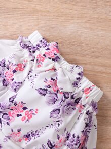 Baby Girl Letter Graphic Ruffle Bodysuit & Floral Bow Shorts & Headband - Multicolor - View 7