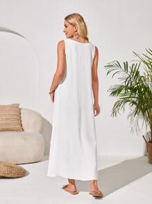EMERY ROSE Solid Slit Hem Tunic Dress - White - View 2