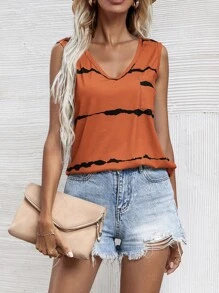 SHEIN Unity Graphic Print Pocket Patched V-Neck Tank Top Graphic Tees Women Tops - Orange - View 3