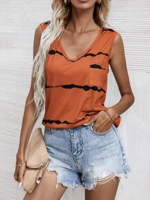 SHEIN Unity Graphic Print Pocket Patched V-Neck Tank Top Graphic Tees Women Tops - Orange - View 4