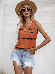 SHEIN Unity Graphic Print Pocket Patched V-Neck Tank Top Graphic Tees Women Tops - Orange - View 6