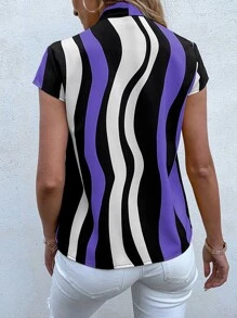 SHEIN Clasi Block Striped Tie Neck Blouse - Multicolor - View 2