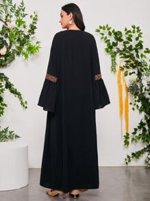 Al Najma Contrast Tape Flounce Sleeve Modest Long Sleeve Abaya - Black - View 3