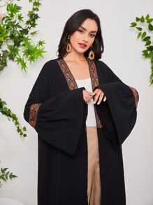 Al Najma Contrast Tape Flounce Sleeve Modest Long Sleeve Abaya - Black - View 4