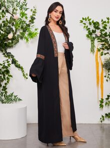 Al Najma Contrast Tape Flounce Sleeve Modest Long Sleeve Abaya - Black - View 1