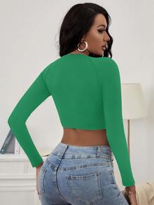 Heart Ring Linked Crop Tee - Green - View 2