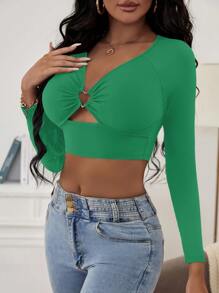 Heart Ring Linked Crop Tee - Green - View 4