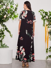 Seusyu 印花打結袖口直筒連衣裙