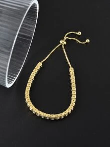 1pc Fashionable Elastic Cubic Zirconia Chain And Beaded Adjustable Bracelet - Yellow Gold - View 2