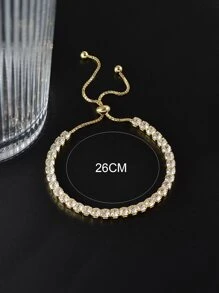 1pc Fashionable Elastic Cubic Zirconia Chain And Beaded Adjustable Bracelet - Yellow Gold - View 4