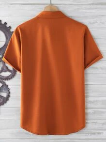 Manfinity Homme Men Button Up Curved Hem Shirt, Old Money Style