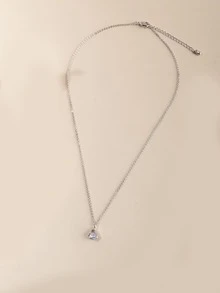 方晶鋯石愛心掛飾項鍊 - 銀色 - 查看 3