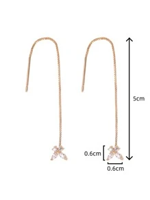 Nooxian Cubic Zirconia Butterfly Decor Threader Earrings - Yellow Gold - View 4