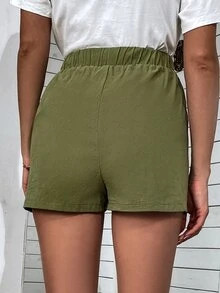 Pocket Drawstring Waist Shorts - Army Green - View 2