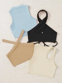 SHEIN Unity Áo hai dây Hội Chữ thập Thắt nút màu trơn Gợi cảm - Nhiều màu - Xem 2