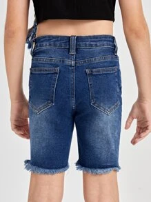 SHEIN Girls High Waist Ripped Cat Whisker Denim Shorts