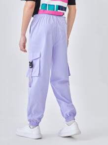 Manfinity RebelGame 1入組帶扣細節側翻蓋口袋腰部抽繩工裝褲 - 紫丁香色 - 查看 2