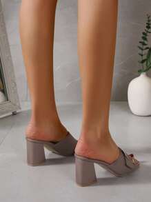 Xăng đan Cao gót Nữ Khóa màu trơn Thanh lịch Đúng mốt - Màu Khaki - Xem 2