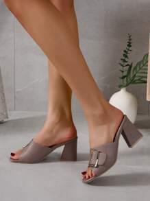 Xăng đan Cao gót Nữ Khóa màu trơn Thanh lịch Đúng mốt - Màu Khaki - Xem 3