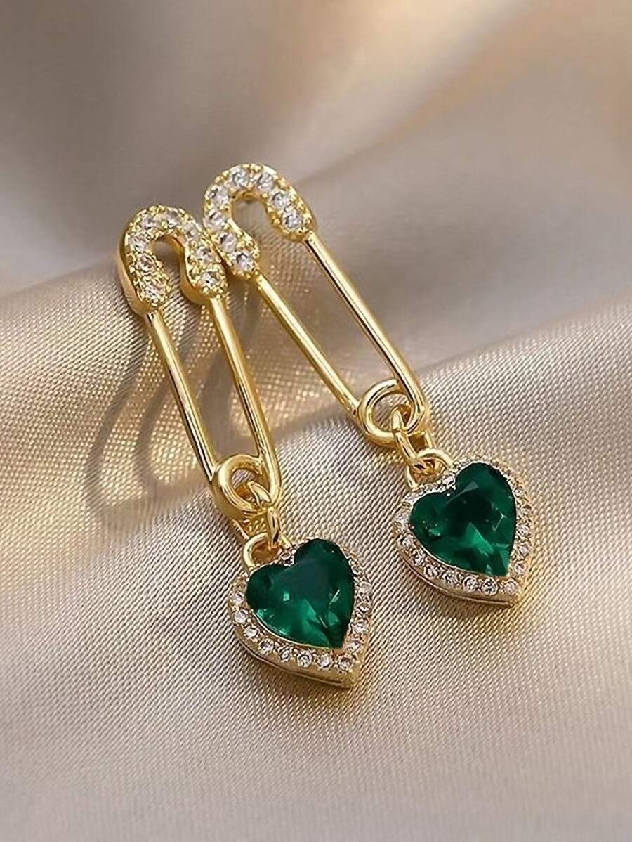 Hoa tai thả trang trí rhinestone - màu xanh lá - Xem 1